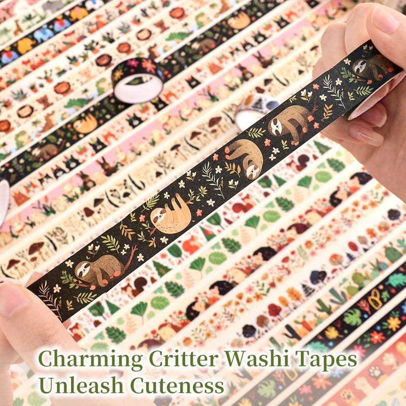 icceemee 36 Rolls Animal Theme Washi Tape Set, Colorful Cute Adorable Animals Writable Decorative Tapes for Scrapbooking, Junk Journal Supplies, Bullet Journaling, 0.6"x79" per Roll - Image 4